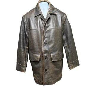 Vtg Structure Leather Jacket Mens M Distressed Brown Leather Car Coat Barn 90s